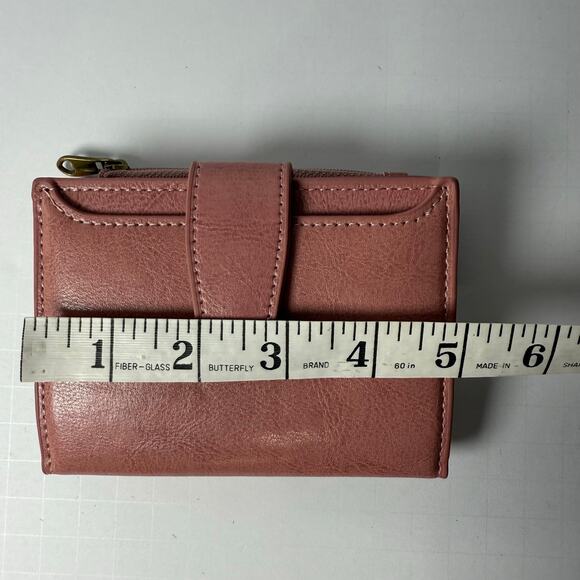 Blush Pink Small Wallet Compact Faux Leather Bifold with Zipper Coin Pouch - Picture 2 of 8